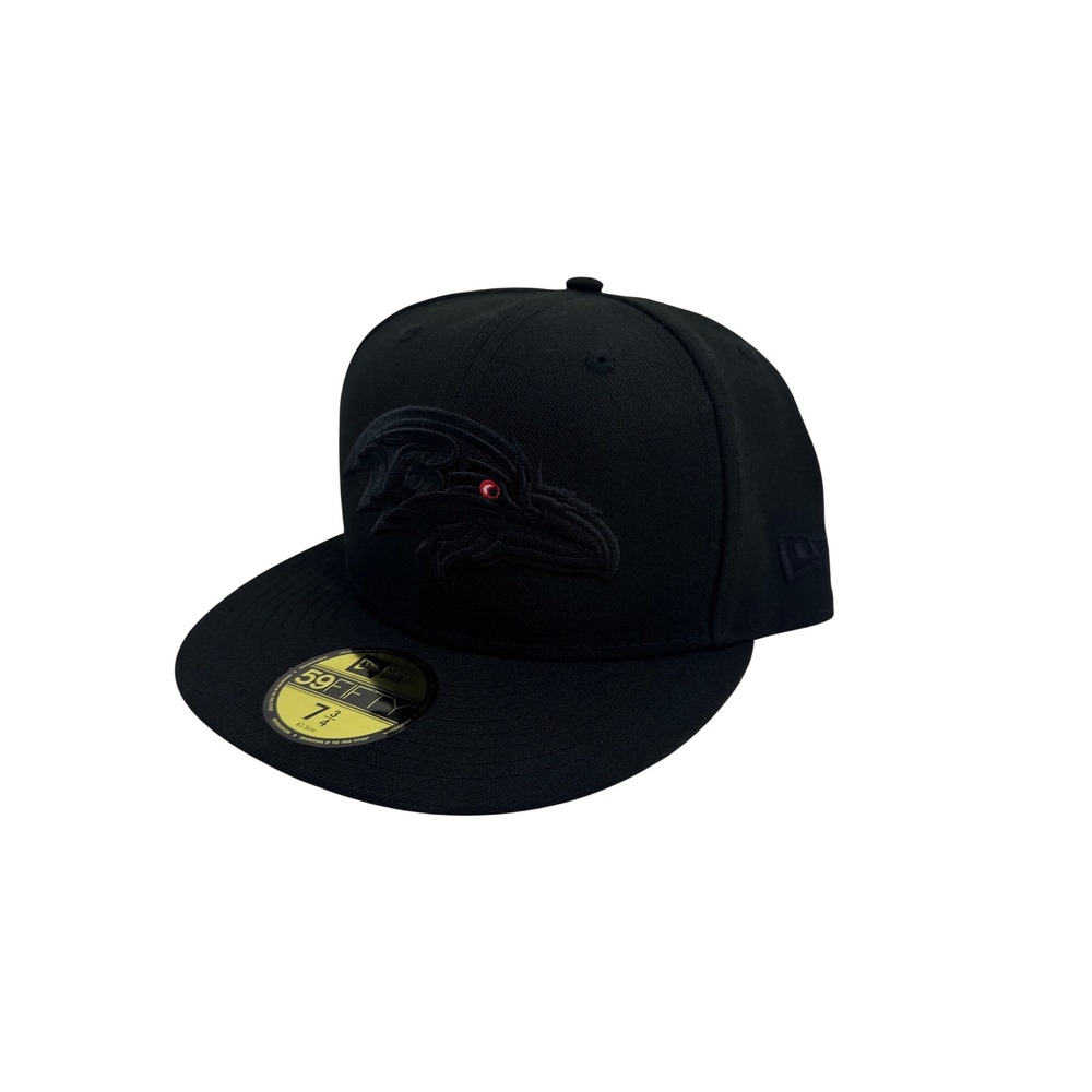 New Era 59FIFTY Baltimore Ravens Hat Mens 7 3/4 Black out Fitted Cap 70398564